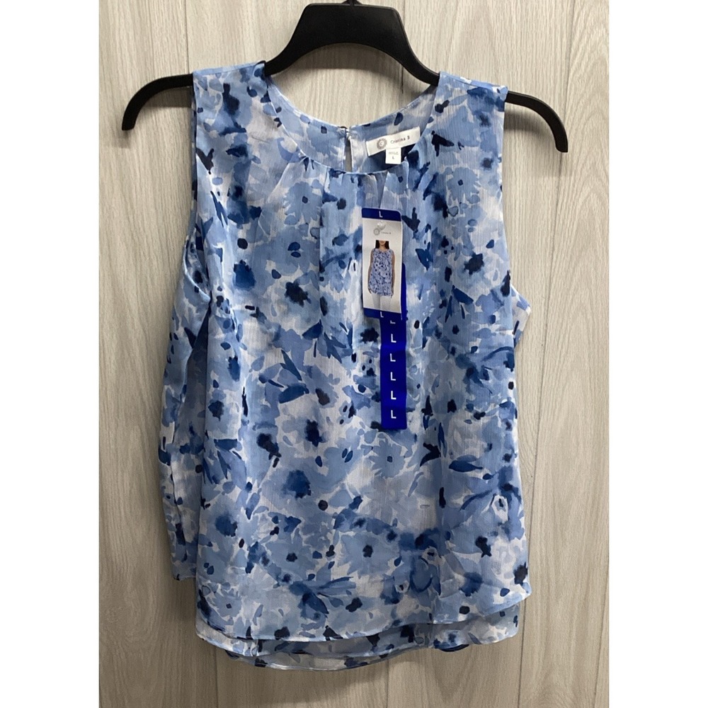 CRISTINA B Women's (Size L) Sleeveless Round Neck Shirt Button Close Lightweight